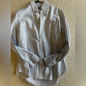 Ralph Lauren White and Blue Plaid Button Down Shirt